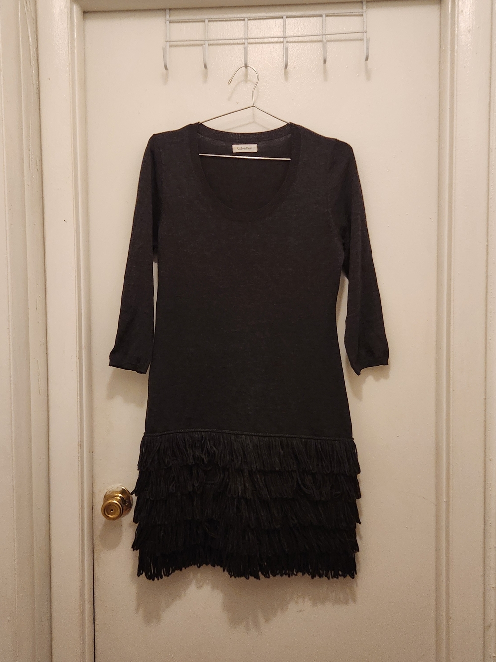 Calvin Klein Fringe Hem Sweater Dress – Estimated Size S –M Excellent Condition